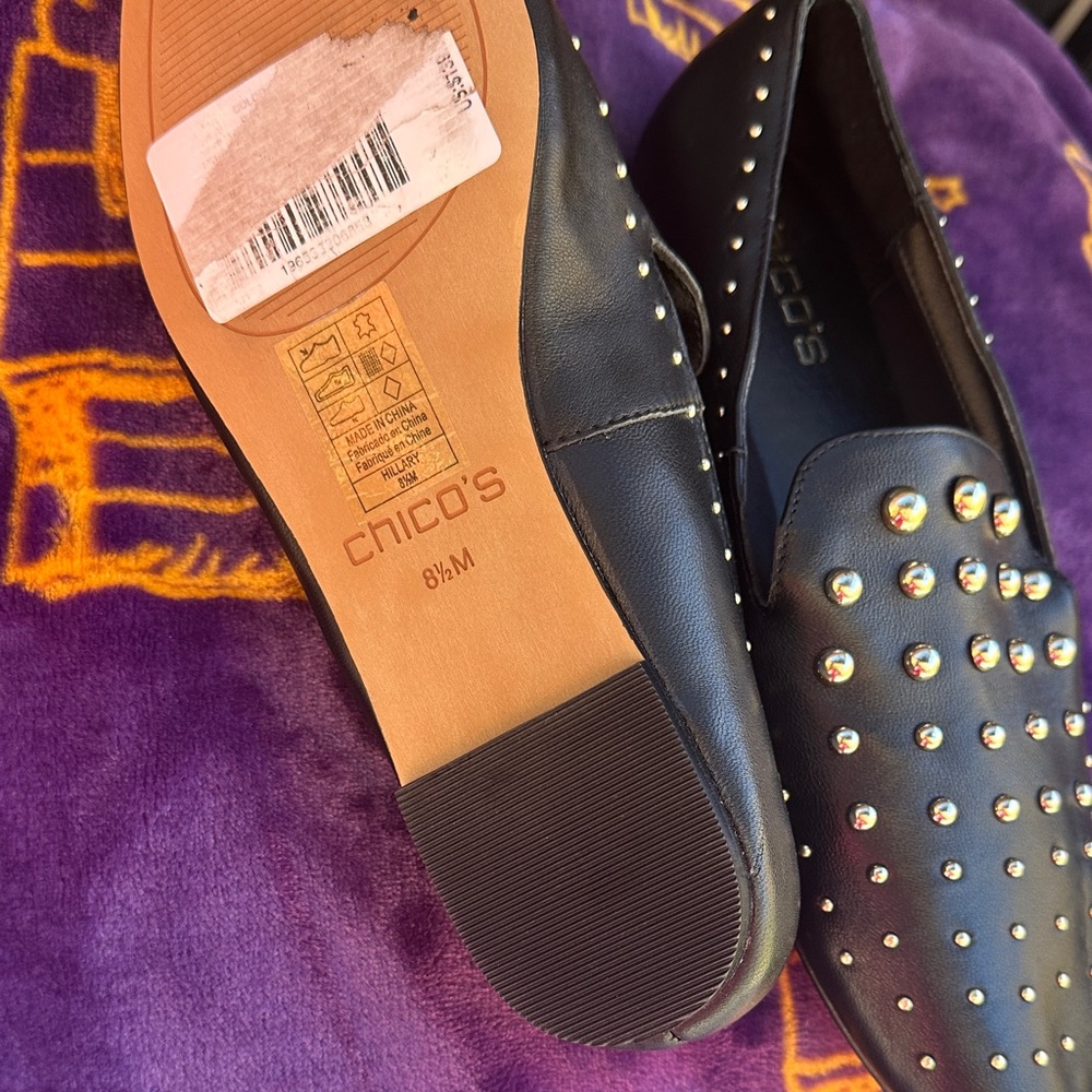 Chicos Black Studded Leather Loafers Size 8.5 New - Picture 4 of 4